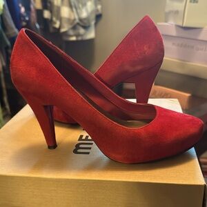 Me Too red suede pumps